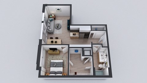 Floor plan for 1 bed, 1 bath, 675 sqft
